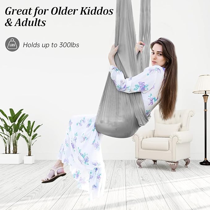 Sensory Swing for Kids with Special Needs (Hardware Included) Therapy Swing Cuddle Swing Indoor Outdoor Kids Swing Hammock for Child &amp Adult with Autism Aspergers Sensory Integration (Light Grey