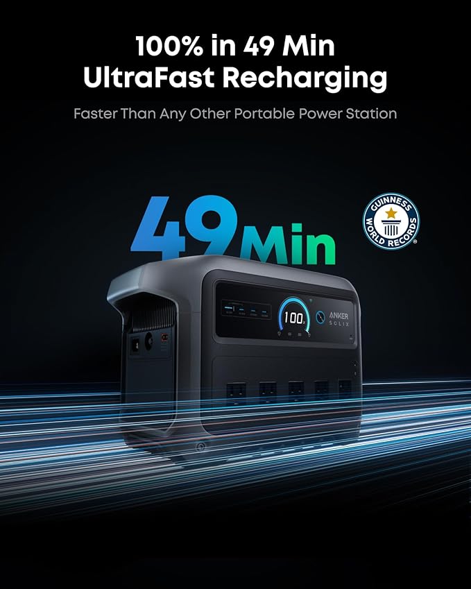 Anker SOLIX C1000 Gen 2 Portable Power Station with 200W Bifacial Solar Panel 2000W (Peak 3000W) Solar Generator Full Charge in 49 Min 1024Wh LiFePO4 Battery