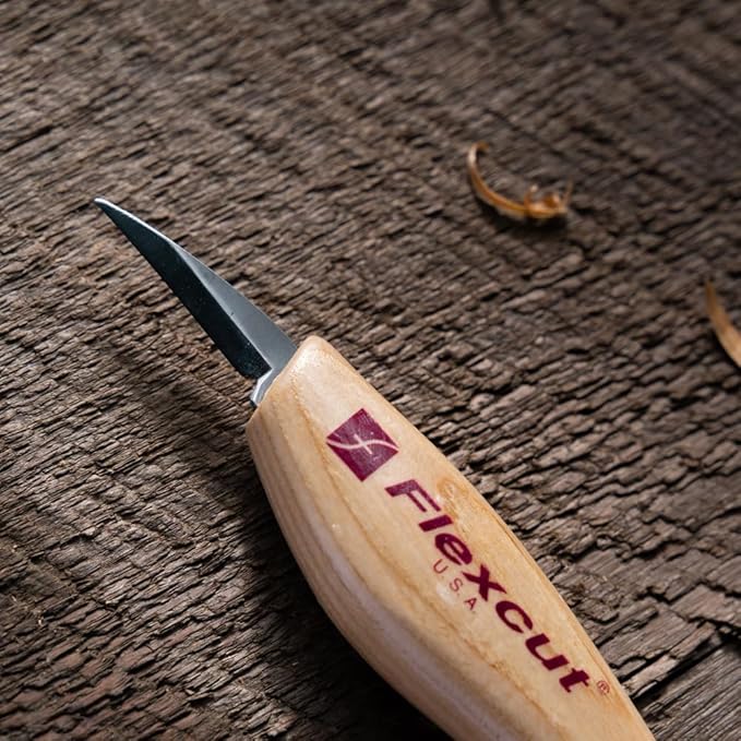 FLEXCUT KN13 Detail Knife – 1.50″ High-Carbon Steel Blade Very Fine Point Ash Wood Handle 0.15 lb Made in USA