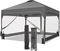 GDY 8x8FT Outdoor Pop Up Canopy Tent with One Push Setup Easy Setup Gazebo with 4 PVC Transparent Sidewalls for Events Parties Camping Gray