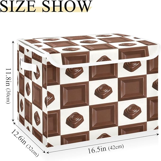 Storage Bins With Lid Stackable Fabric Closet Organizer Clothing Storage Large Boxes For Closet Shelves Bedroom Chocolate Brown Square