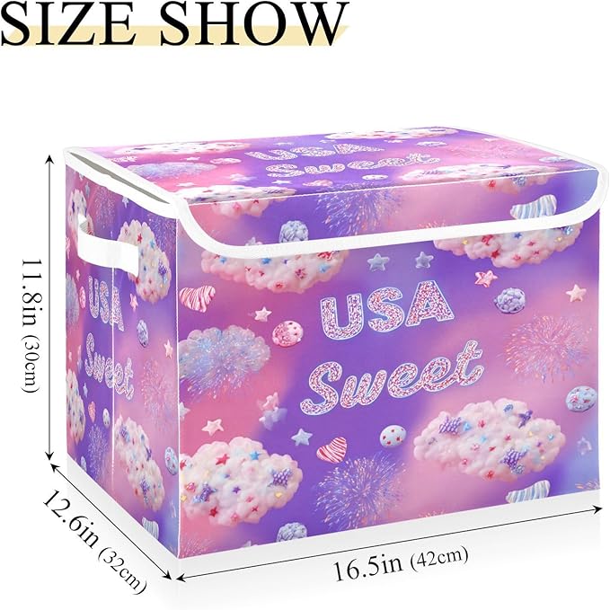 Storage Bins With Lid Stackable Fabric Closet Organizer Clothing Storage Large Boxes For Closet Shelves Bedroom Purple Usa Sweet Cloud Candy