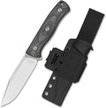 QSP Bison Fixed Blade Knife 4.5'' D2 Satin Blade Camping Knives with Kydex Sheath Black Micarta Handle EDC Knife for Outdoor Hiking Survival Hunting