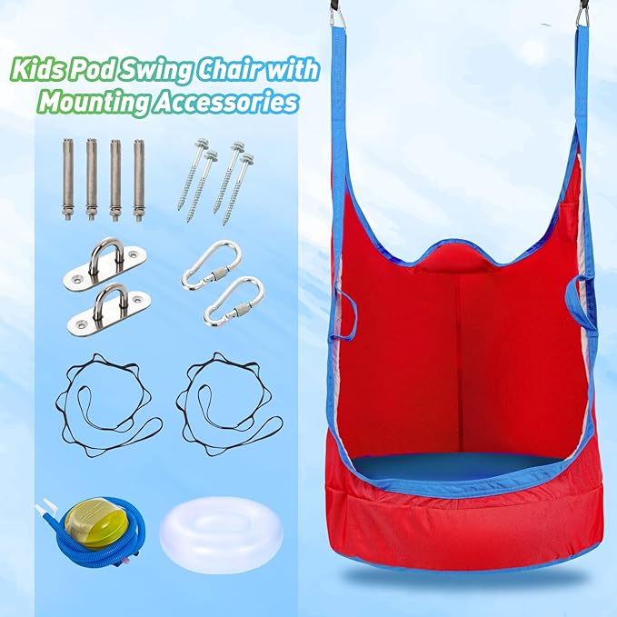 Upgraded Kids Pod Swing ChairChild Hanging Hammock Chair900D Oxford Cloth Pod Swing Seat for Indoor and Outdoor with All Accessories