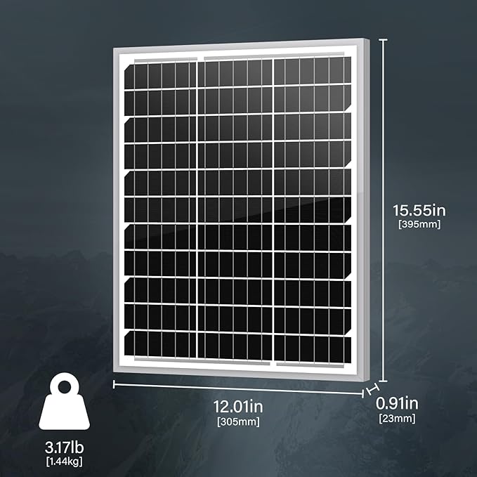 Newpowa 20W 20Watts 12Volt Mono Solar Panel Off Grid Solar Charge Kit 20 Watt 12 Volt 10BB Solar Panel+10A MPPT Charge Controller+8ft Cord for Connecting Controller to Battery Alligator Clamp
