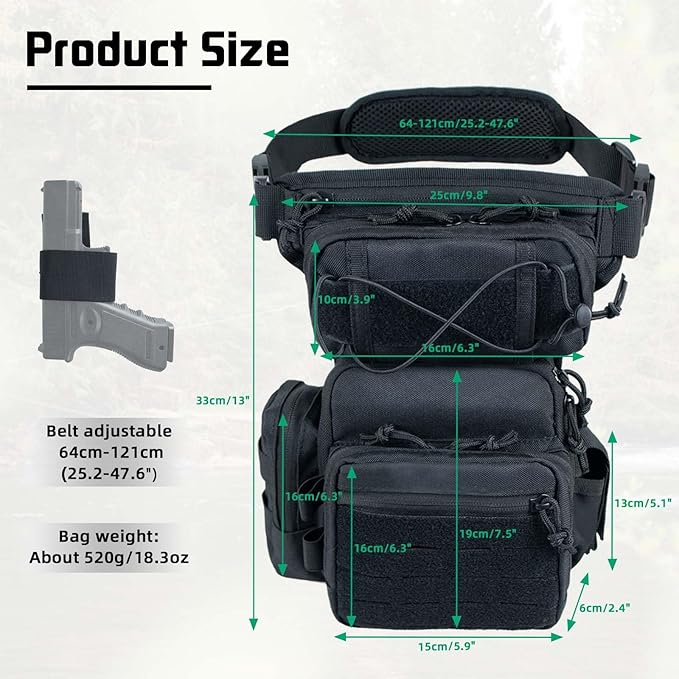Tactical Drop Leg Bag For Men Black Crossbody bag Backpack Thigh Pouch Military Hunting Outdoor Sling Bags Motorcycle Tool Work Waist Leg Pouch Bags Women Fanny Pack