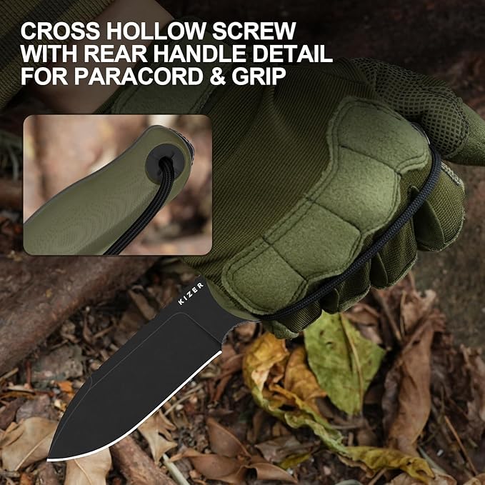 Kizer Drop Bear Fix 3 Fixed Blade Knife 3.8 D2 Blade EDC Camping Knife with Olive Green G10 Handle Small Hunting Knives with Sheath Outdoor Survival Knives with Pocket Clip and Lanyard 1101M1