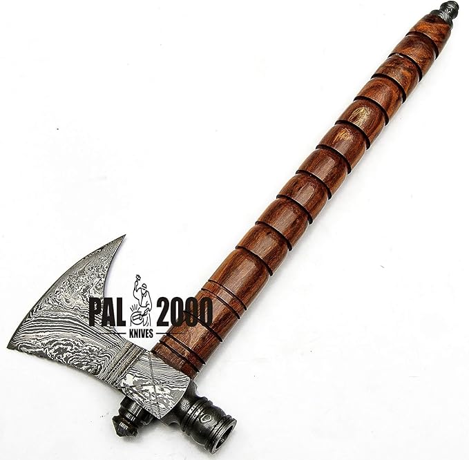 PAL 2000 KNIVES Custom Handmade Damascus Steel Axe - Hatchet Tomahawk Axe Knife Solid Rose Wood Handle - Inch - Ax