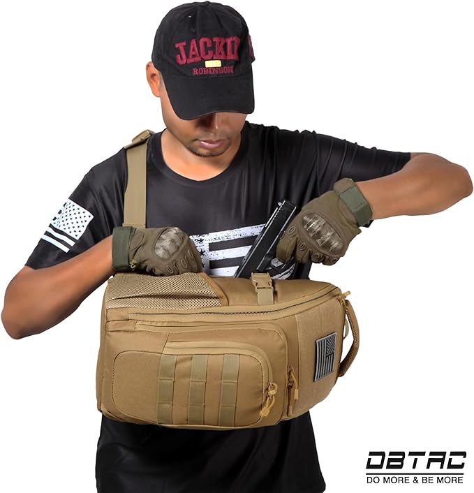 DBTAC Tactical Large Shoulder Chest Pack with Sling + Tactical Lunch Bag (Brown)