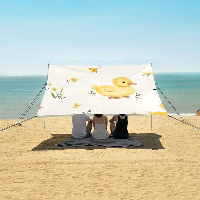 ALAZA Cute Duck Flower Leaves Beach Tent Sun Shelter Portable Canopy Sunshade for Outdoor Camping Picnics Backyard Fun 10x9 ft