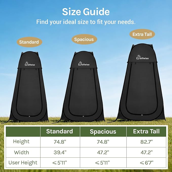 Wolfwise Pop Up Shower Tent for Camping Portable Instant Changing Tent with Ventilation Window &amp Carry Bag Privacy Bathroom Toilet for Beach &amp Outdoor Width 47  Height 75  Silver-Coated