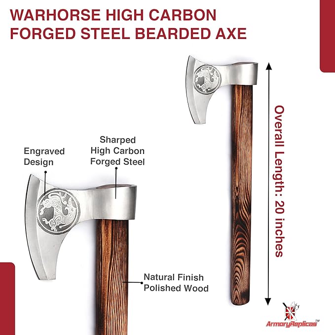 Armory Replicas™ Warhorse Functional Axe | High Carbon Forged Steel Bearded Axe w Leather Sheath