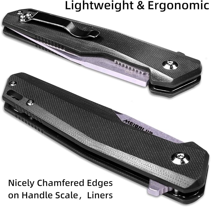Pocket Knife D2 Blade Folding Knife with G10 Handle Liner Lock Pocket Clip Smooth Flipping Action EDC Knife with Ball Bearing for Hiking Camping Outdoor