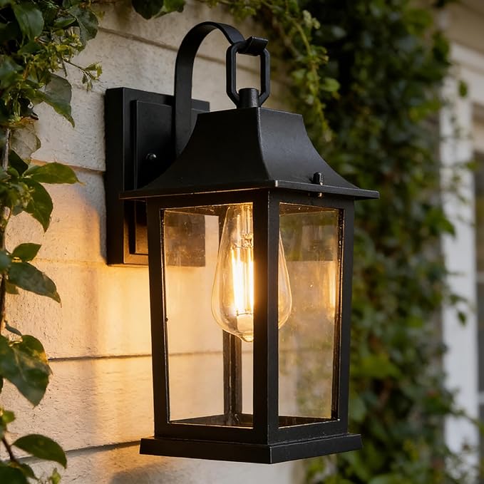 Outdoor Sconce LightsBlack 13 inch Outdoor Wall sconcesAluminum &amp Tempered Glass Exterior SconceWaterproof Rustproof Porch Lighting for Front DoorGaragePatio