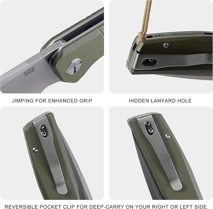IOI Task Force I51484 Pocket Knife for Men – Folding Knife with 14C28N Stonewashed Blade G10 Handle EDC Pocket Knife with Clip Enhanced with Custom Left-Side Clip for Everyday Carry &amp Camping