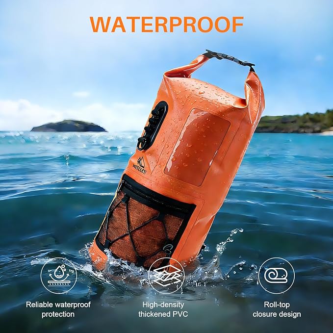 Waterproof Dry Bag 500D PVC Roll Top Dry Sack with 3 Carrying Ways Lightweight Waterproof Bag for Kayaking Swimming Boating Paddle Boarding Hiking Beach(Orange 25L)
