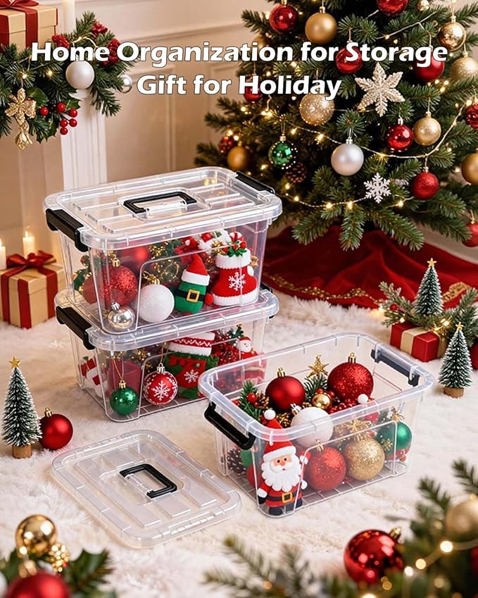 NUMIFUN Plastic Storage Bins with Lids 6 Pack Storage Organizer 7 Quart Stackable Storage Bins with Buckle-Up Latches and Handle Storage totes easy for Home Office Pantry Organization Clear Lids
