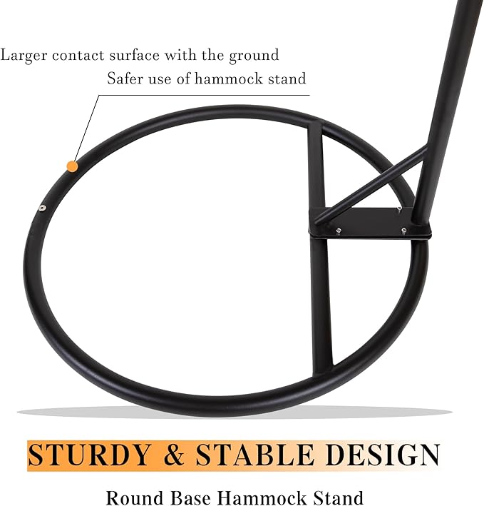 Round Base Heavy Duty Hanging Stand - Powder Coated Hammock Stand for Hammock Chair Indoor and Outdoor (Black)