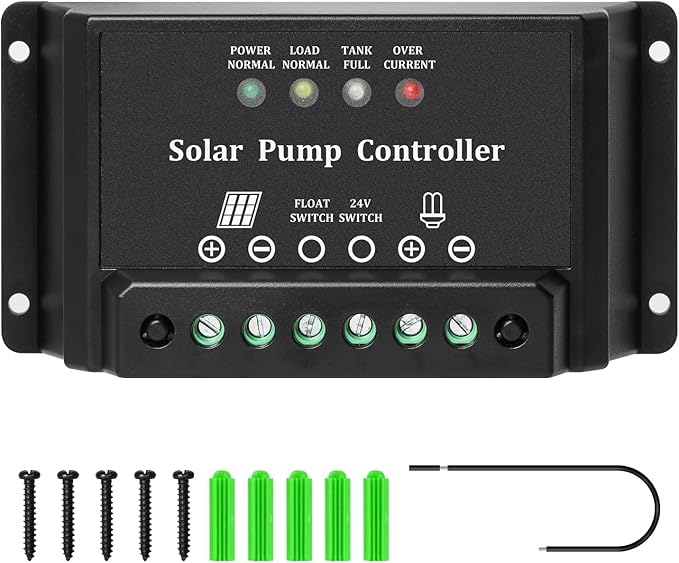 10A Solar Water Pump Controller Zuomeng DC Pump Controller Compatible with 12V and 24V Systems Featuring LED Display Light and Overcurrent/Overload Protection
