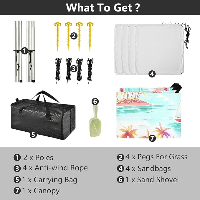 xigua Palm Tree Beach Tent Sun Shelter with Carrying Bag - Silver Coated Oxford Fabric Beach Canopy for Beach Camping Fishing - Includes Windproof Ropes Sandbags &amp Stakes