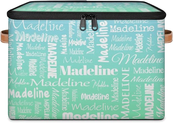 Custom Storage Basket with Name Personalized Keepsake Box with Zipper Lid Foldable Fabric Memory Bin Large capacity with Handle Bright Green Blue