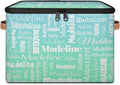 Custom Storage Basket with Name Personalized Keepsake Box with Zipper Lid Foldable Fabric Memory Bin Large capacity with Handle Bright Green Blue