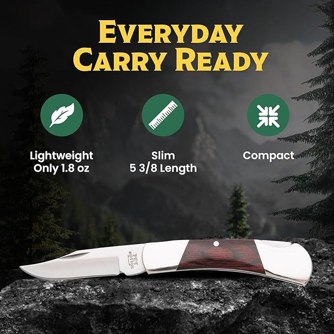 Bear &amp Son Small Folding Pocket Knife – 2.25 Clip Point Blade 440 Stainless Steel | EDC Knife with Rosewood Handle &amp Nickel Silver Bolsters | Manual Lockback for Everyday Carry Camping &amp