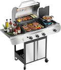 R.W.FLAME 3-Burner Gas Grill with Side Burner 34000 BTU Propane BBQ Grill Stainless Steel Outdoor Grill with Porcelain-Enameled Grates for Backyard Patio Camping