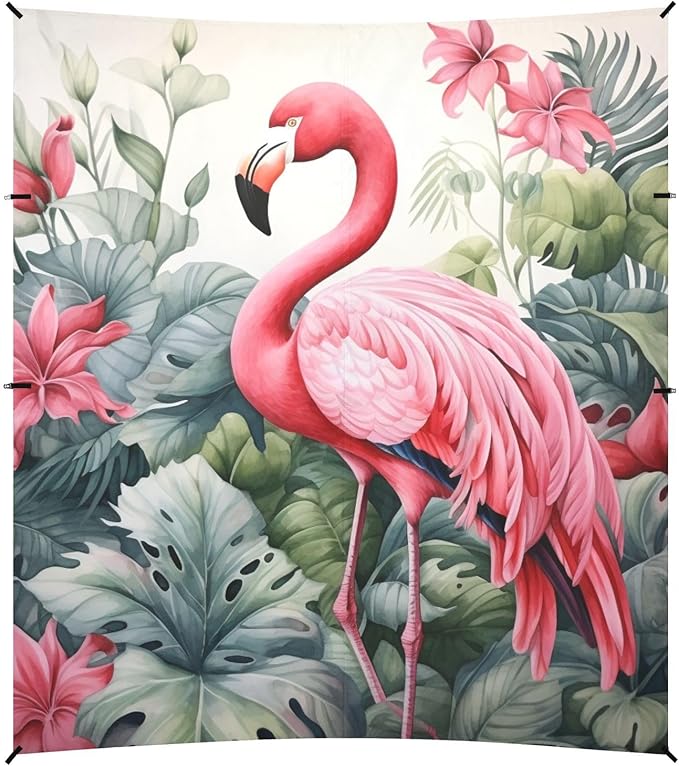 ALAZA Flamingo and Leaves Beach Tent Sun Shelter Portable Canopy Sunshade for Outdoor Camping Picnics Backyard Fun 10x9 ft