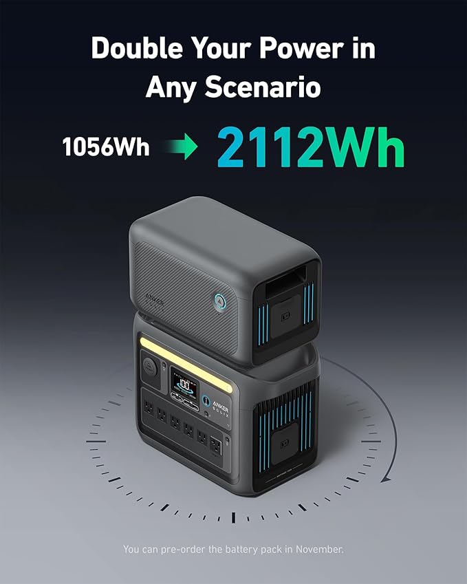 Anker SOLIX C1000 Portable Power Station and BP1000 Expansion Battery 1800W Solar Generator Full Charge in 58 Min 2112Wh LiFePO4 Battery for Outdoor Camping and Home Backup (Optional Solar Panel)