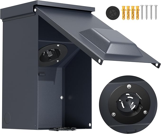 Joinfworld 50 Amp Generator Inlet Box NEMA SS2-50P 125/250V 12500W Weatherproof Outdoor Receptacle Emergency-Ready Industrial Grade