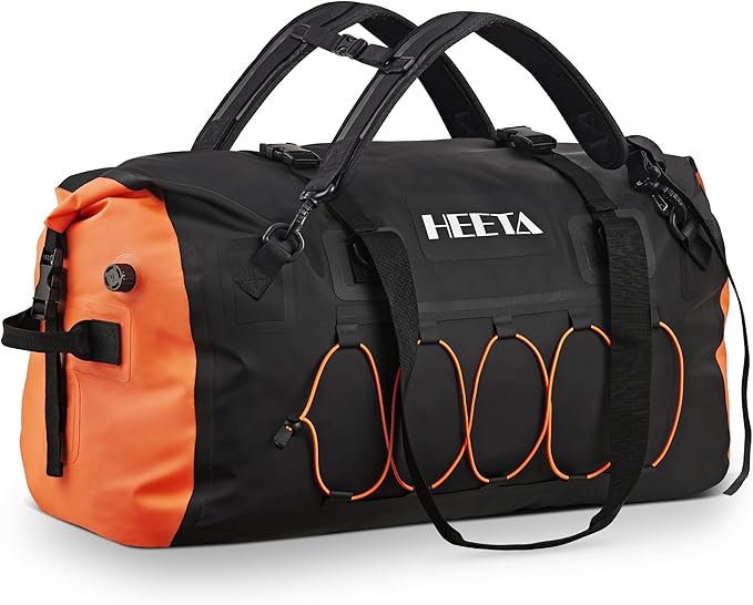 HEETA Waterproof Duffel Bag Motorcycle Dry Bag Backpack 60L/80L Extra Large Rolltop Travel Duffle Bags with Straps &amp Handles for Kayaking Rafting Boating Canoeing Camping Gym Beach Cruise Ship