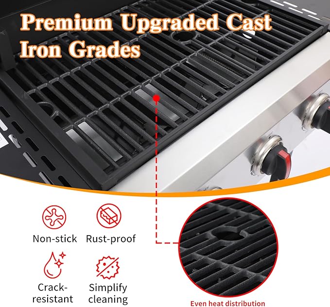 CIG GARDEN 3-Burner Propane Grill 31500 BTU Outdoor BBQ with Cast Iron Grates &amp Side Burner for Backyard Patio Tailgating &amp Camping