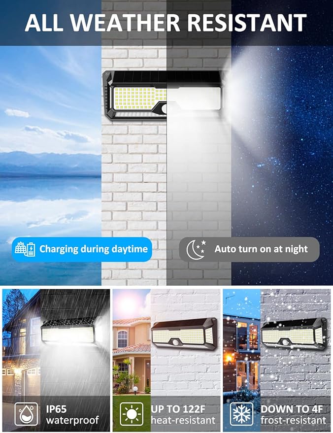 Solar Outdoor Lights - 4000Lm 268 LED Motion Sensor Lights Outdoor IP65 Waterproof Led Security Lights Bright Solar Wireless Flood Wall Lights with 3 Optional Modes and 4 Wide Angle (2 Pack)