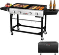 Royal Gourmet GD401C 4-Burner Propane Gas Grill and Griddle Combo with Cover Griddle Grill Combo with 48000 BTUs Output for Outdoor Cooking While Camping or Tailgating Black &amp Silver