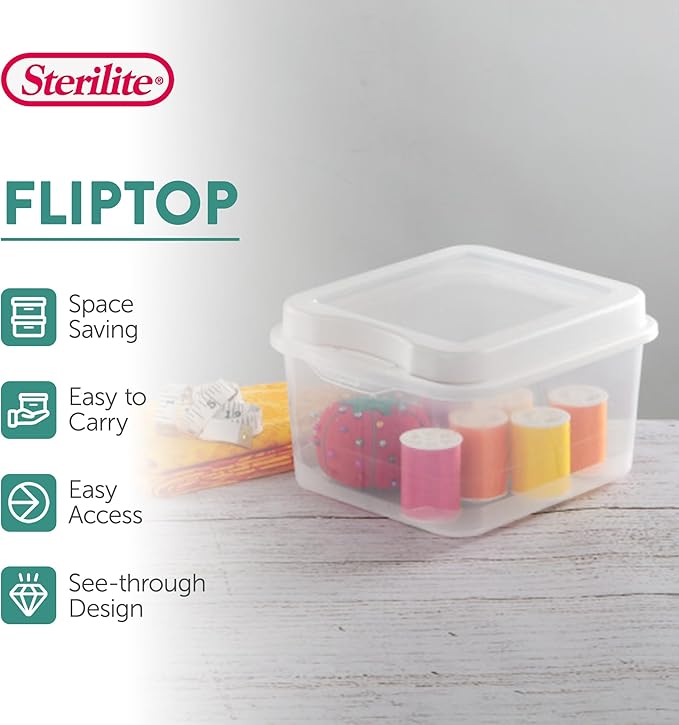 Sterilite 48-Pack Square Small FlipTop Clear Plastic Storage Box with Hinged Lid - Stackable Multipurpose Organizer for Art and Craft Supplies Accessories Photos &amp CDs Home or Office Use