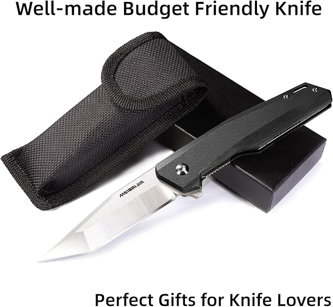 Pocket Knife D2 Blade Folding Knife with G10 Handle Liner Lock Pocket Clip Smooth Flipping Action EDC Knife with Ball Bearing for Hiking Camping Outdoor