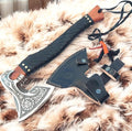 Poshland AX-7000 Custom Gift Forged Carbon Steel Viking Axe with Rose Wood Shaft Viking Bearded Camping Axe (AX-7000) (AX-7091)