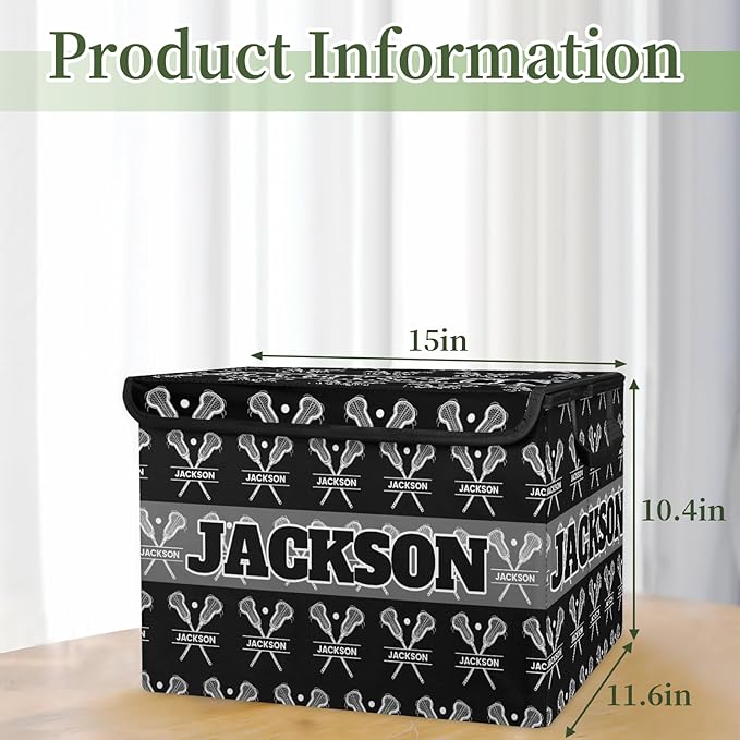 Lacrosse Player Games Custom Storage Bins with Lid Foldable Fabric Personalized Storage Basket Box with Handle Storage Organizer Container for Home Bedroom Closet
