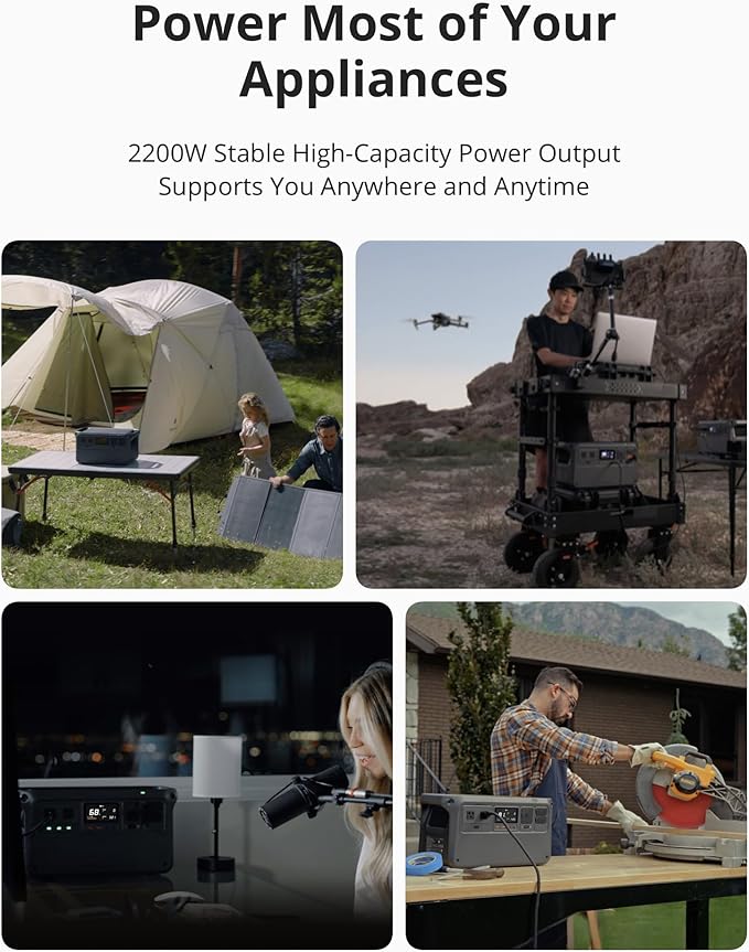 DJI Power 1000 Portable Power Station 1024Wh LiFePO4 Battery 2200W (Peak 2600W) AC/140W USB-C Output 23db Ultra-Silent Solar Generator For Home Backup Camping (Solar Panel Optional)