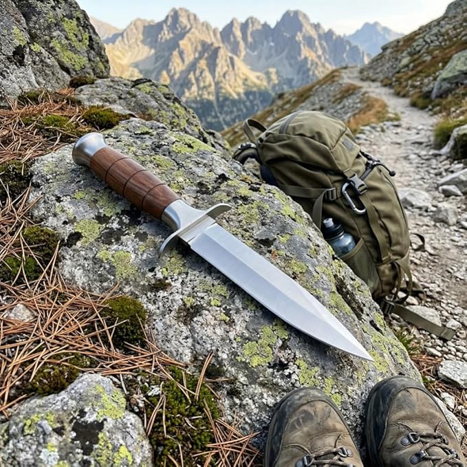 12.16 Fixed Blade Survival Knife with Nylon Sheath - High Hardness Stainless Steel Outdoor Knife - Classic Wood Handle Bushcraft Tool for Camping Hiking and Hunting