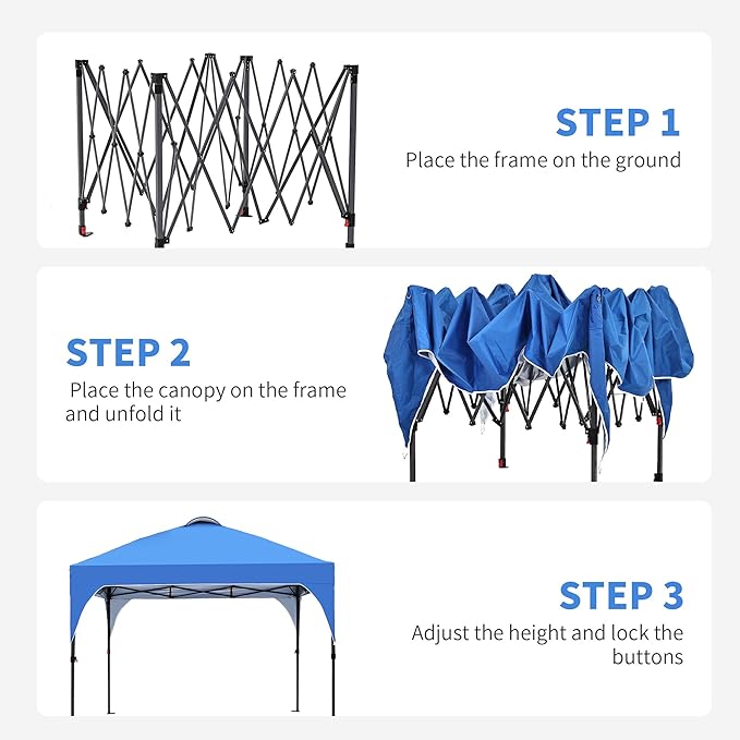 GDY 8x8 Pop Up Canopy Tent Easy-Setup Gazebo Outdoor Canopy with 3 Adjustable Heights for Events Parties Camping Blue.