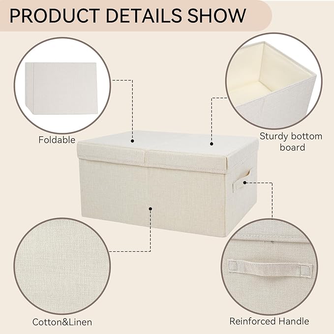 Large Fabric Storage Bins with LidFoldable Closet Organizers and Storage Basket2-Pack Stackable Storage Boxes for Organizing ClothesToysSheets18×11×8 Beige