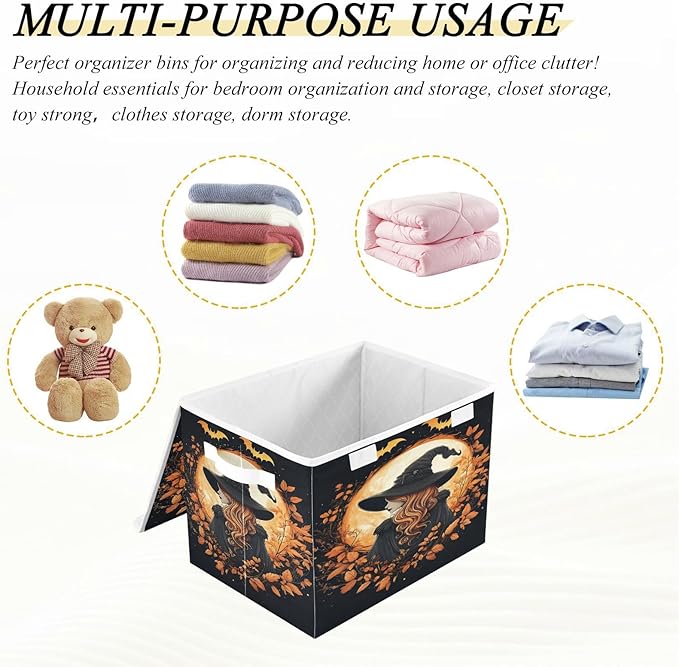 senya Halloween Baskets Collapsible Storage Bins with Lids Autumn Witch Halloween Storage Boxes Clothes Baskets for Organizing