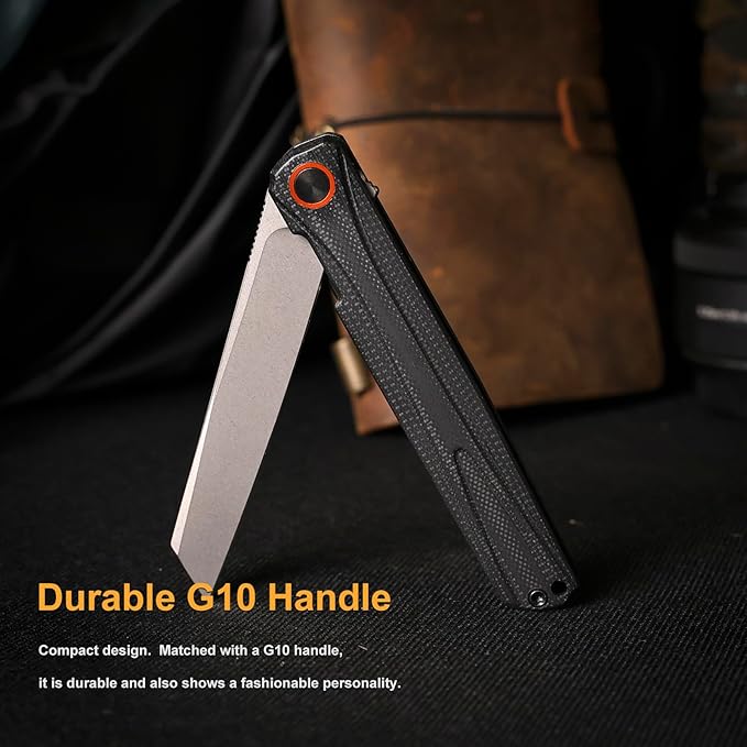 REMETTE EDC Pocket Knife Canyon 3.2 D2 Steel Tanto Blade G10 Handle Small Folding Knife with Pocket Clip for Men Women Sharp Camping Hiking Knives (Silver)