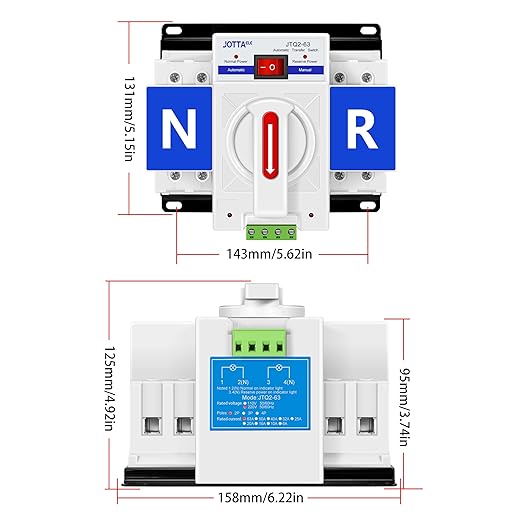JOTTAELE ATSDual Power Automatic Transfer Switch 63A 220V 50/60HzChangeover Switch for Generator (CB-2P 63A 220V)