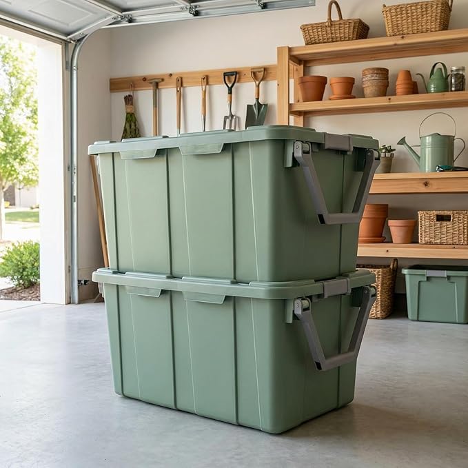 2 Pieces160 Quarts of Wheeled Storage Boxes Super Large Durable Transparent Boxes with Lock Covers and Handles Suitable for Moving Garage and Tool Room Storage (Green)
