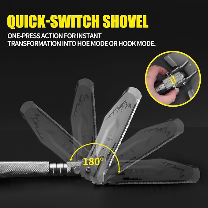 13-in-1 MultitoolFolding ShovelHeavy Duty 3Cr13Mov Steel Multi-Purpose Camping Shovel for Off-Road Gardening Beach Snow Digging &amp Emergency Use with Aluminum Handle and Carry Bag