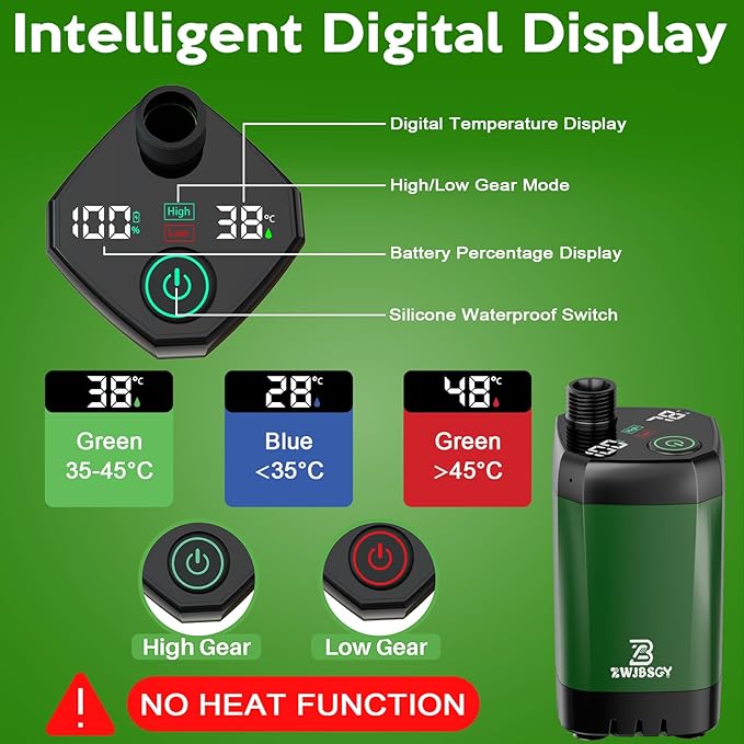 JITUIHOM Portable Camping Shower with 7800mAh Battery - 190 Minutes Runtime Smart LED Display &amp 4 Spray Modes for Outdoor Activities Hiking Traveling and Pet Bathing(6000mAH-Dark Green)