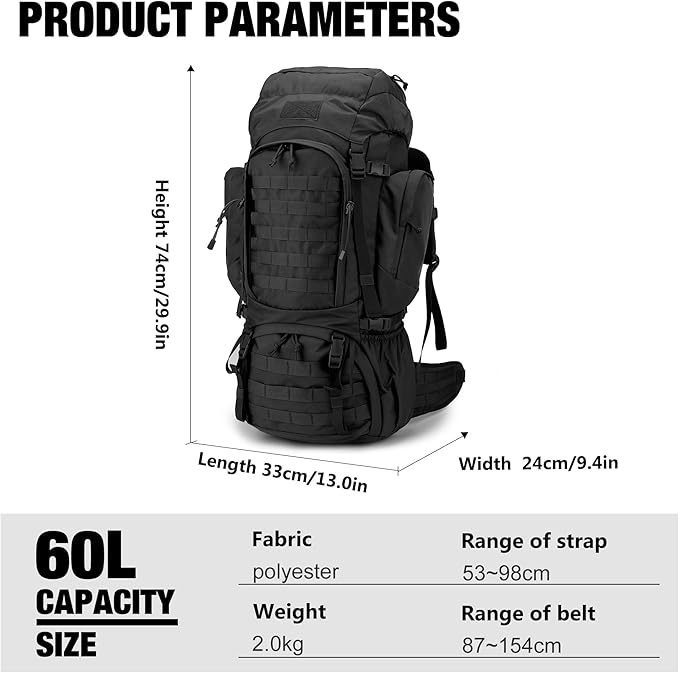 Mardingtop 60L Military Internal Frame Backpack for HikingCampingHuntingRucksack Backpack with Rain Cover